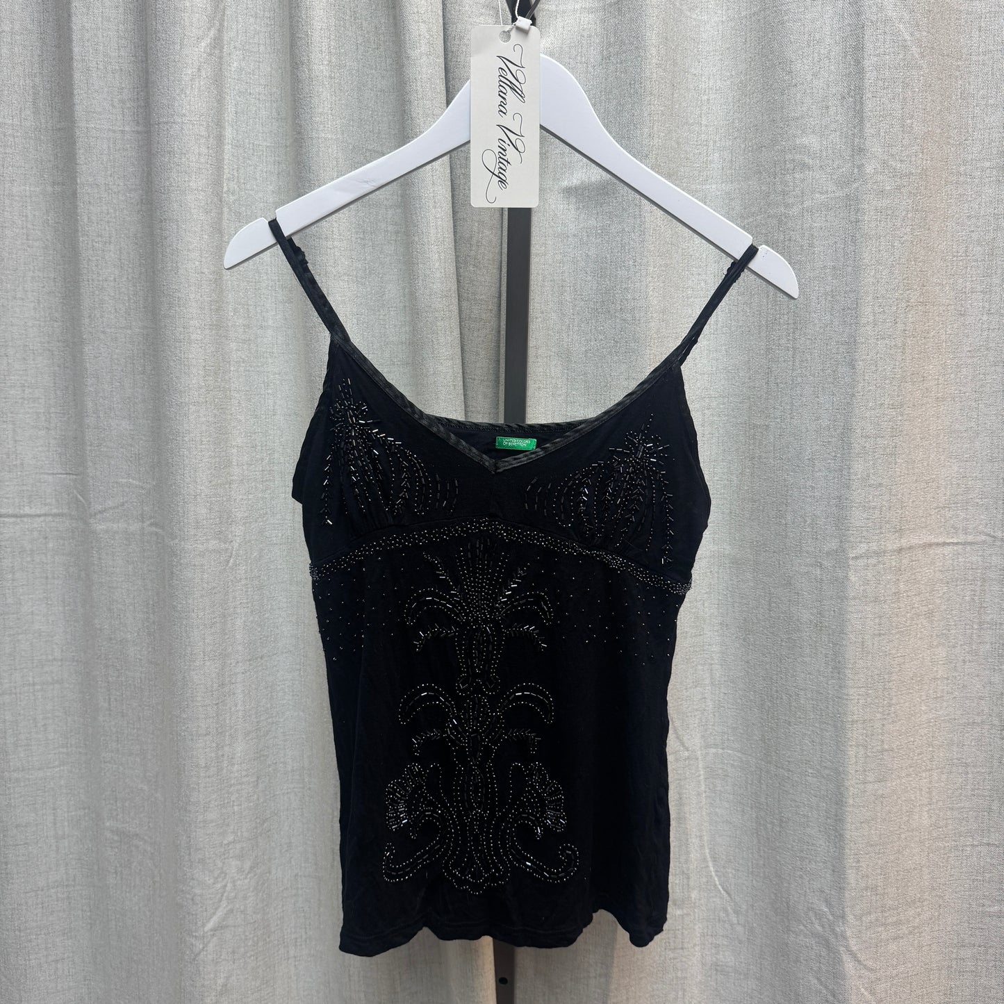 Black Beaded V-Neck Tank Top