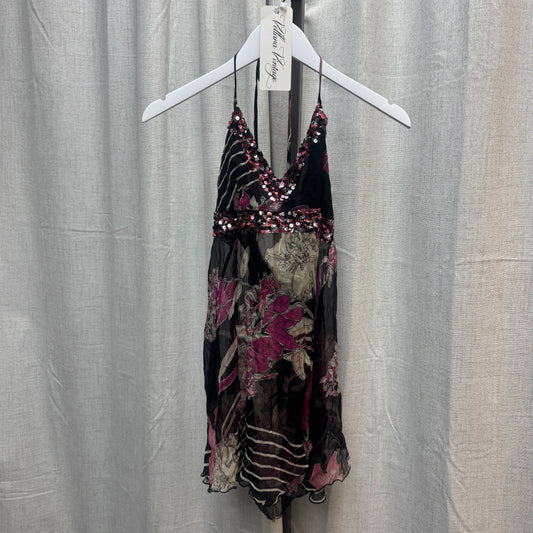 Morgan de Toi Sheer Magenta Floral Tank Top