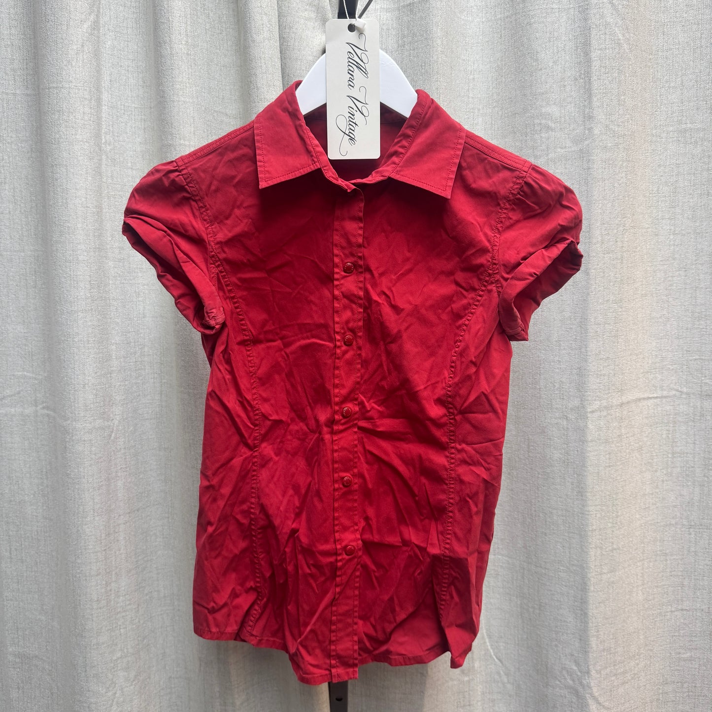 Prada Red Short Sleeve Button-Up Top