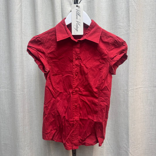 Prada Red Short Sleeve Button-Up Top