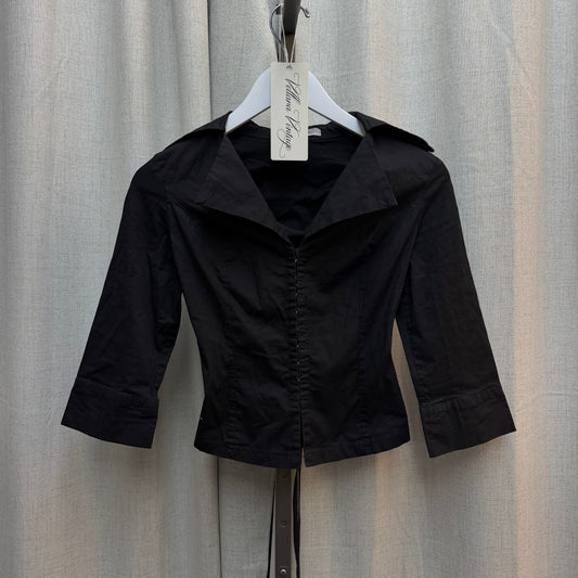 Black Collared Half Sleeve Lace Up Top