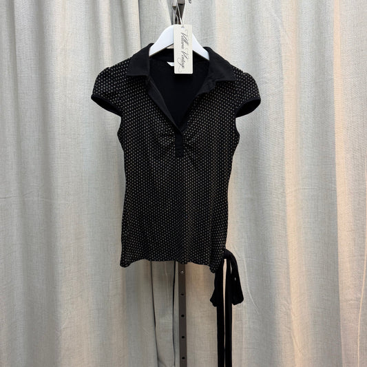 Black & White Dot Collared Wrap Top Blouse