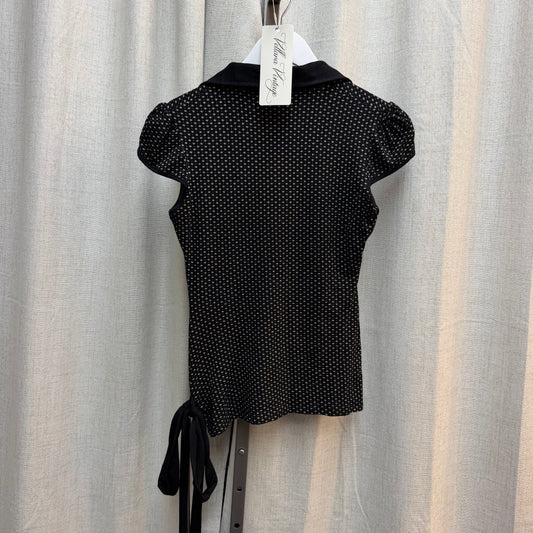 Black & White Dot Collared Wrap Top Blouse