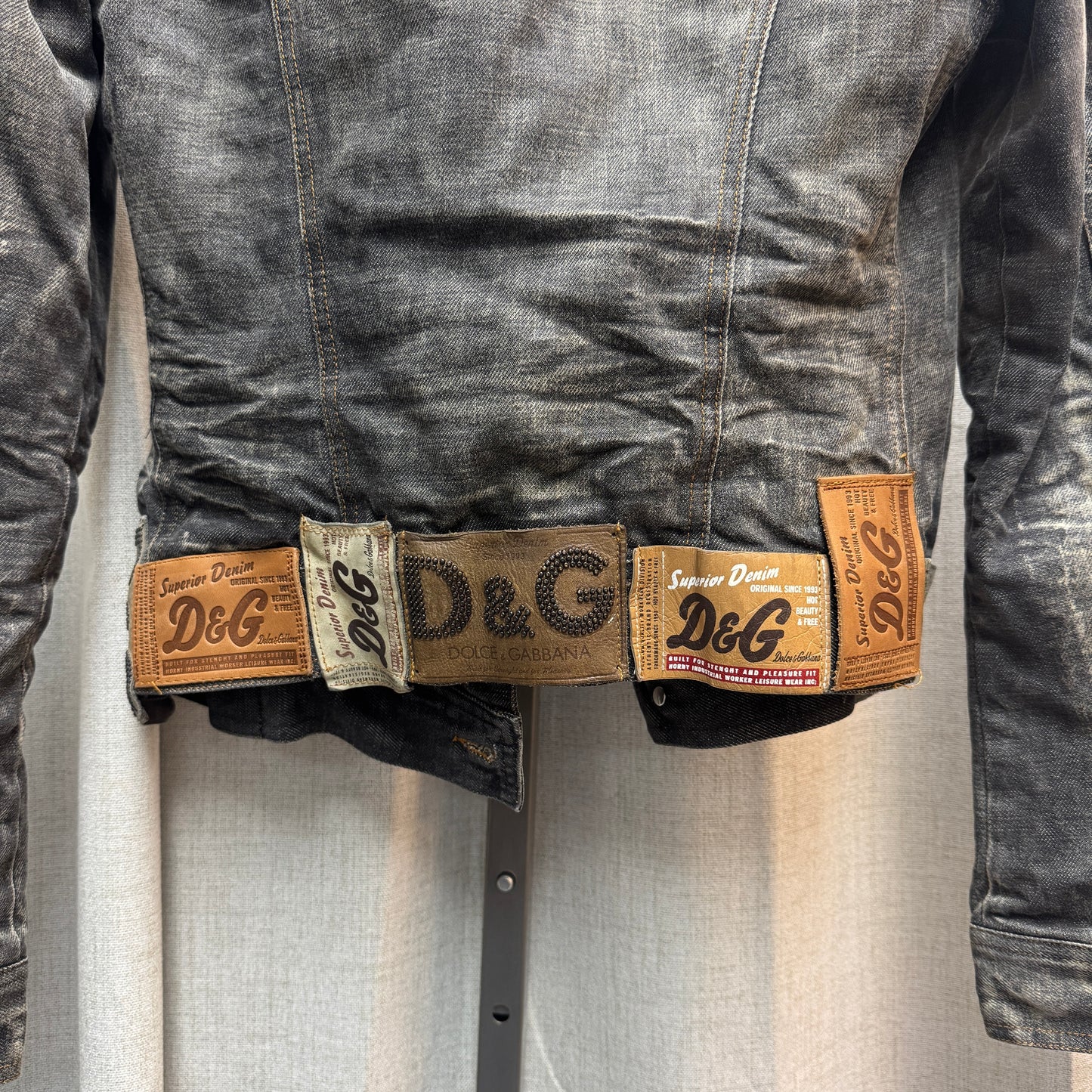 Dolce & Gabbana F/W 2003 Gray Wash Patchwork Denim Jacket