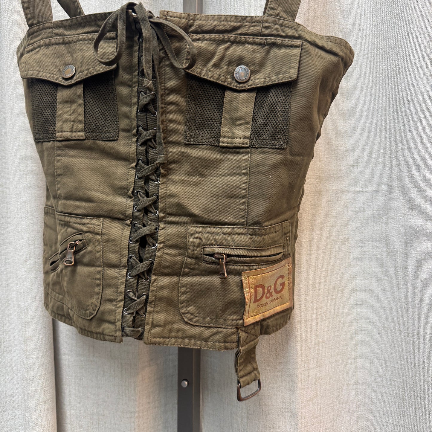 Dolce & Gabbana S/S 2003 Military Cotton Canvas Lace-Up Bustier Top