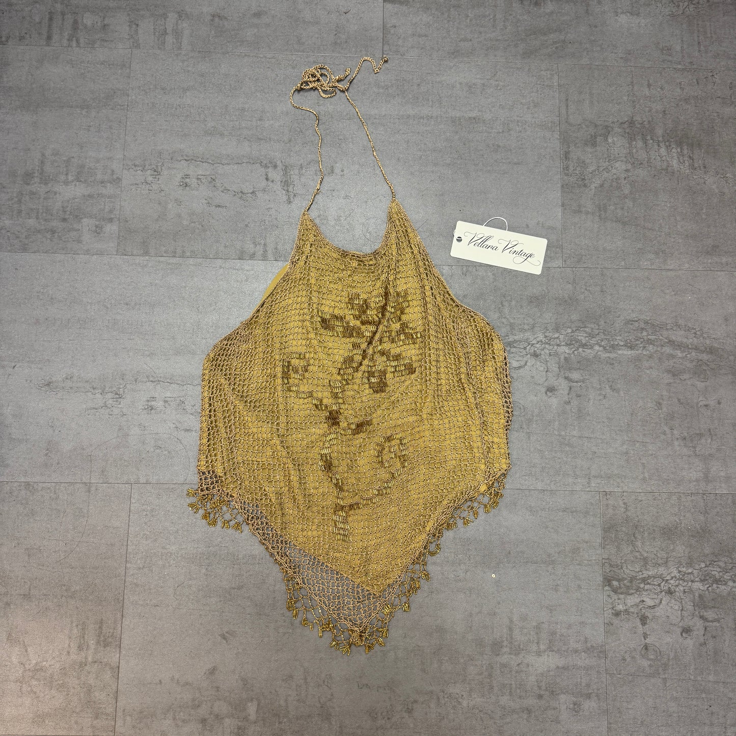 Gold Floral Design Crochet Handkerchief Halter Top