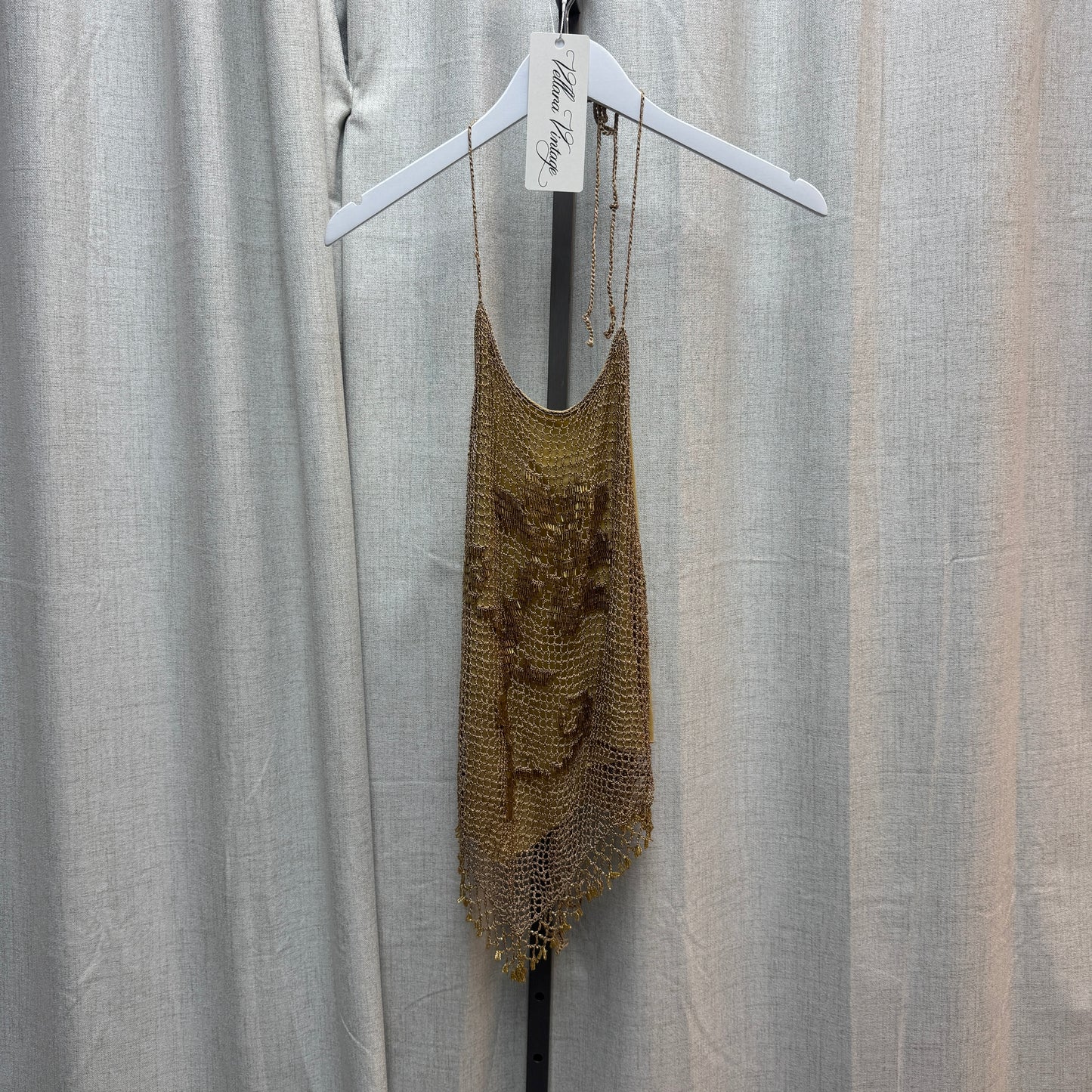 Gold Floral Design Crochet Handkerchief Halter Top