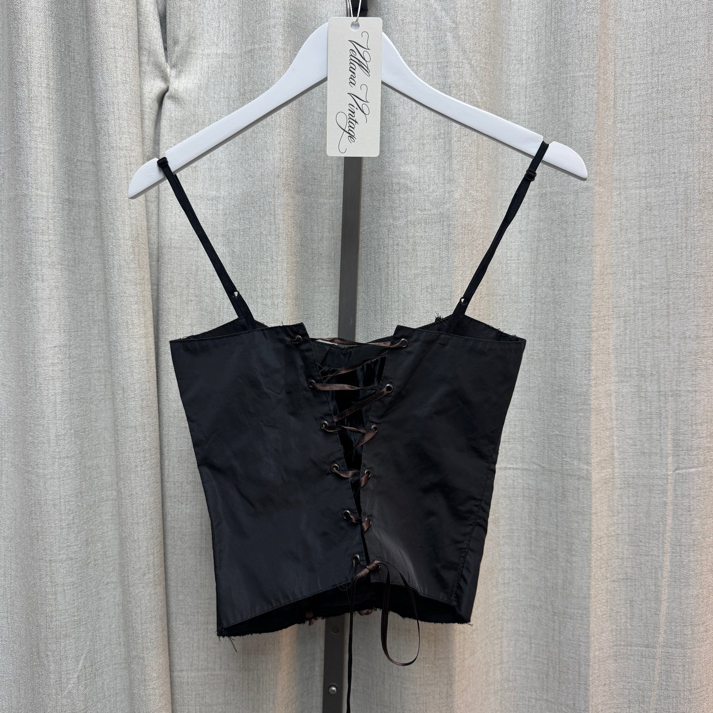 Rinascimento Brown & Black Textured Abstract Lace Up Tank Top