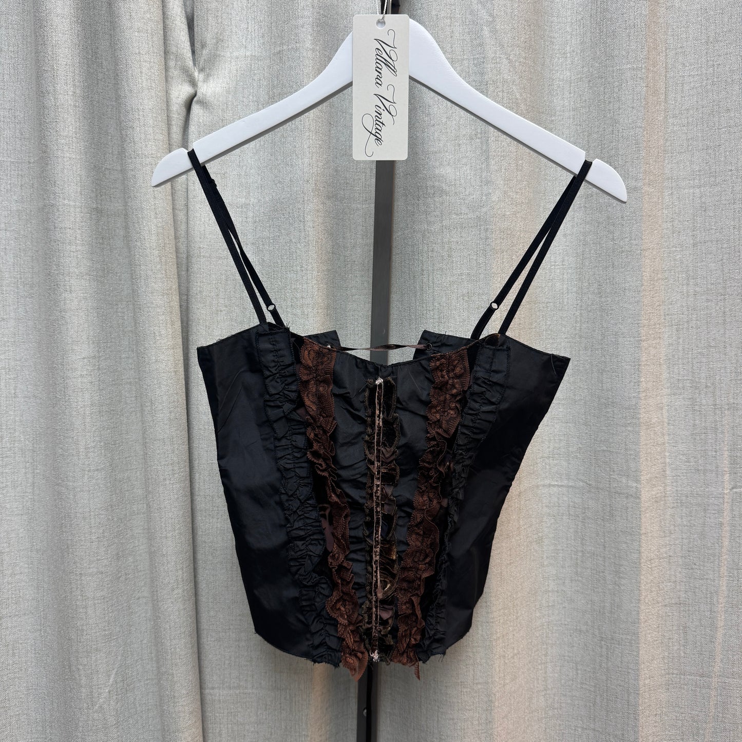 Rinascimento Brown & Black Textured Abstract Lace Up Tank Top