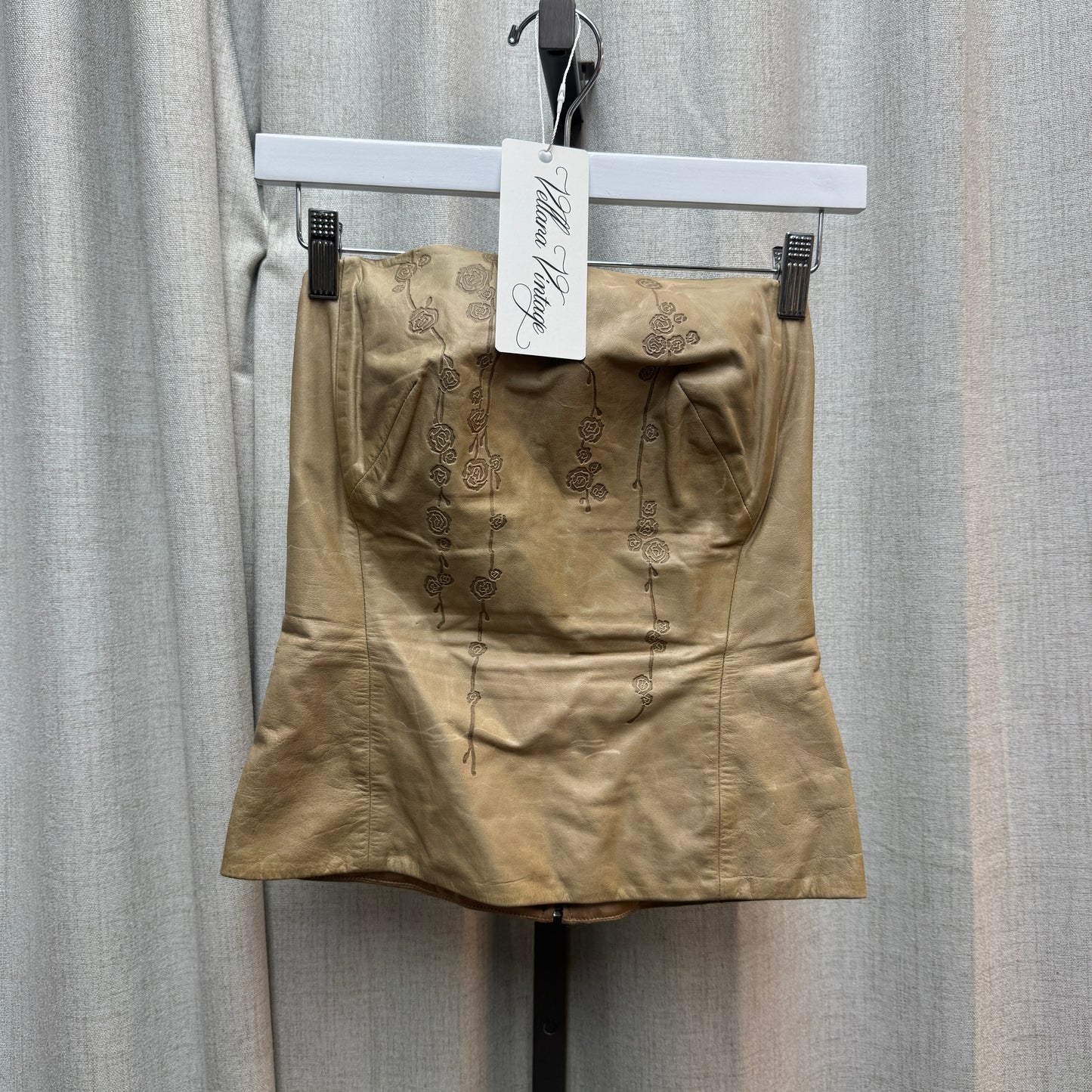 Plein Sud Beige Leather Floral Strapless Top