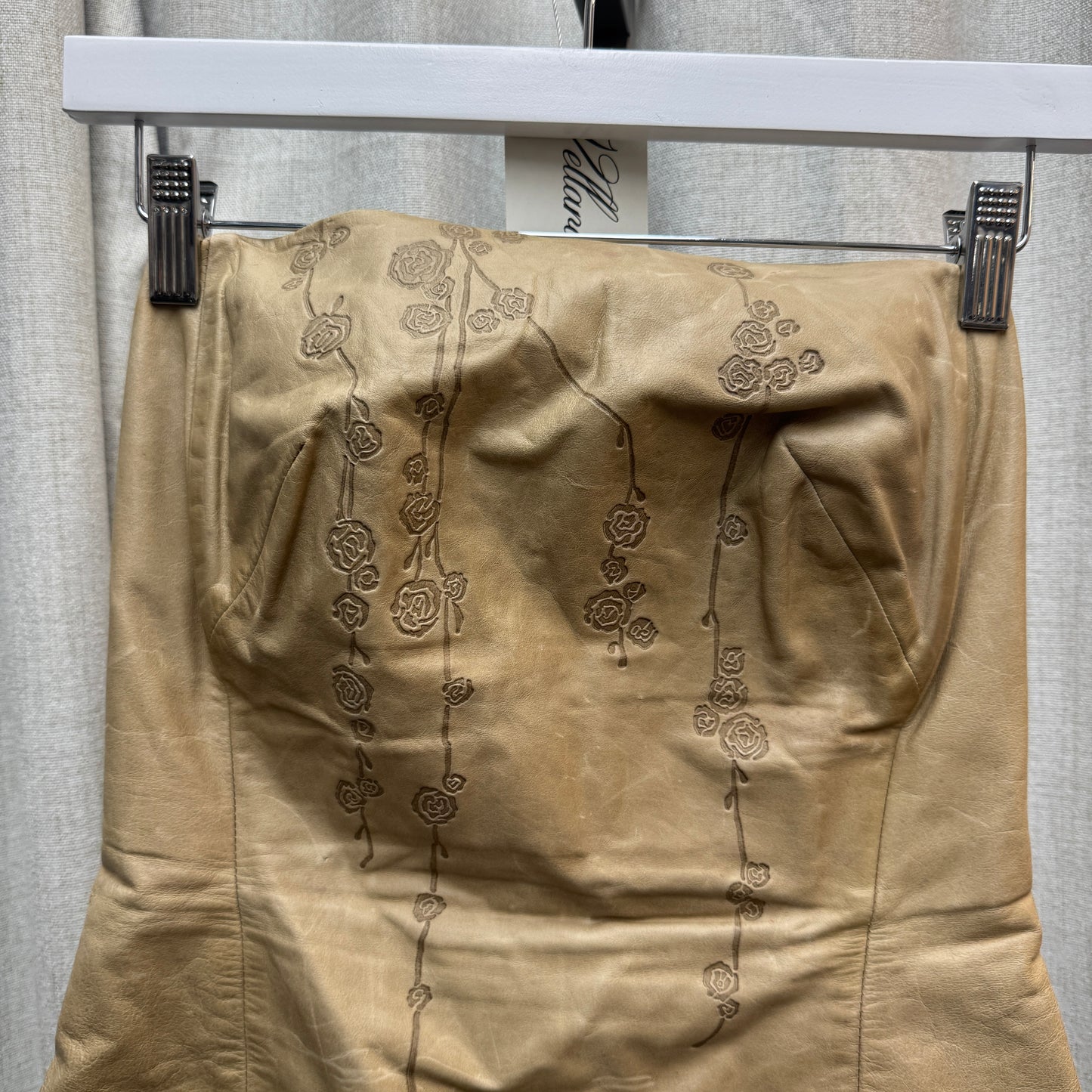 Plein Sud Beige Leather Floral Strapless Top