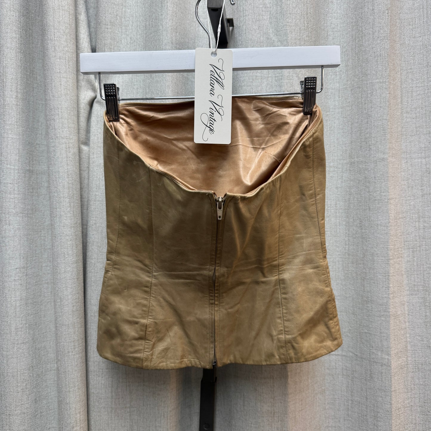 Plein Sud Beige Leather Floral Strapless Top