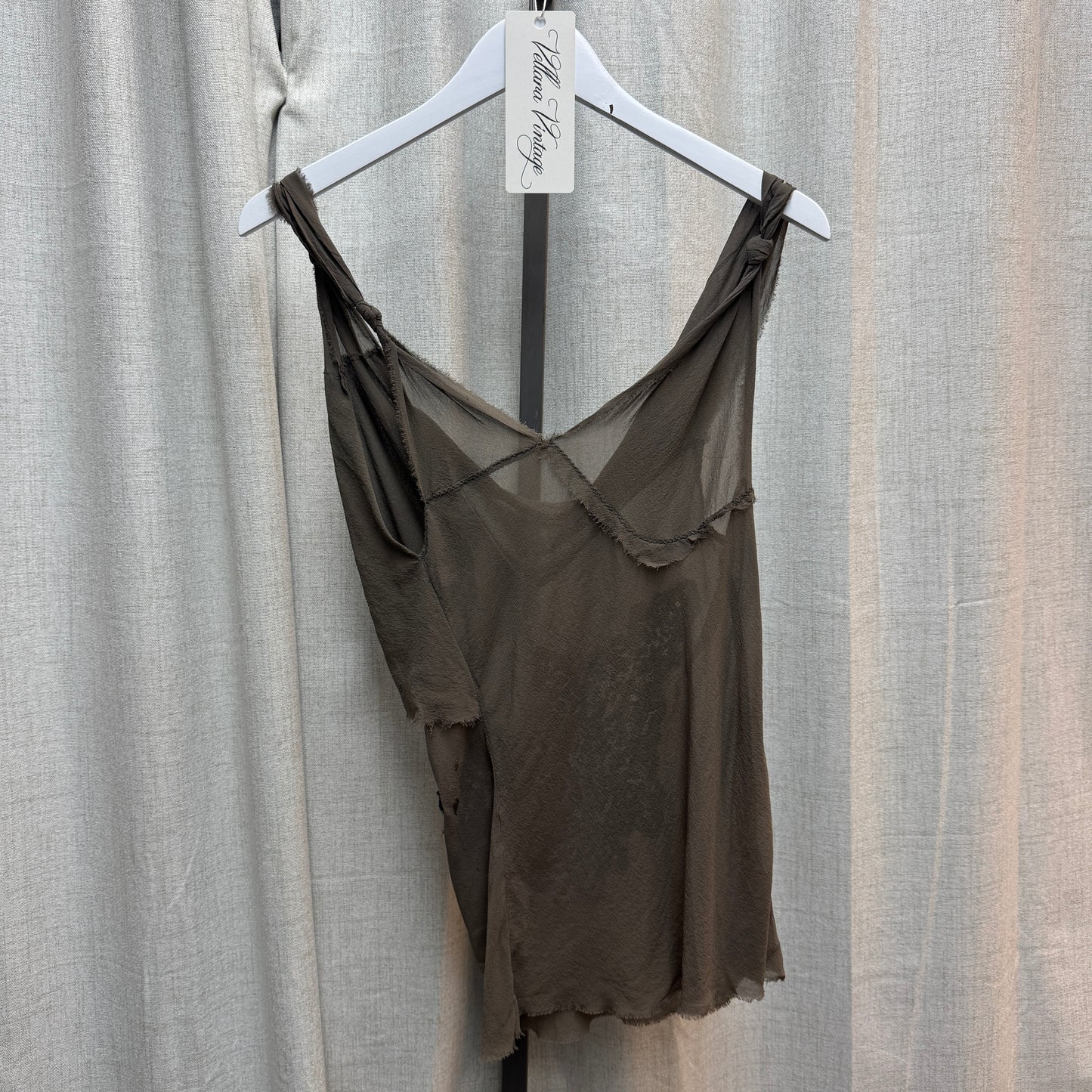 Pinko Taupe Draped Tank Top w/ Black Lace Flower