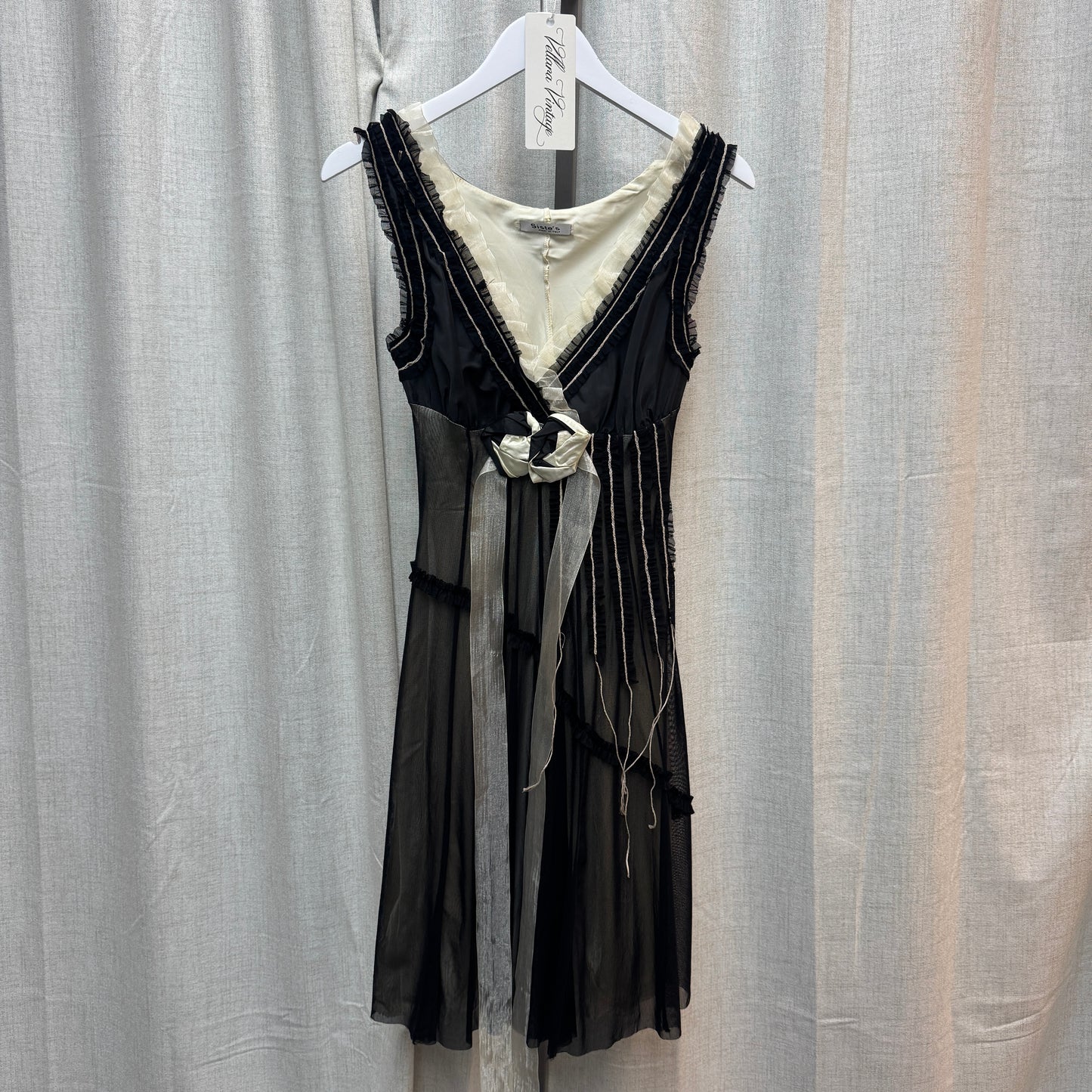 Siste's Black Midi Dress w/ Floral Appliqué