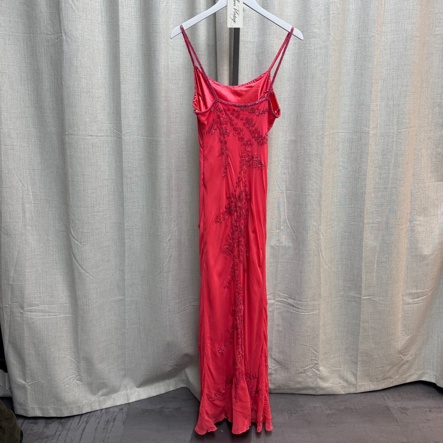 Noly Fuentes Pink Silk Beaded Maxi Dress