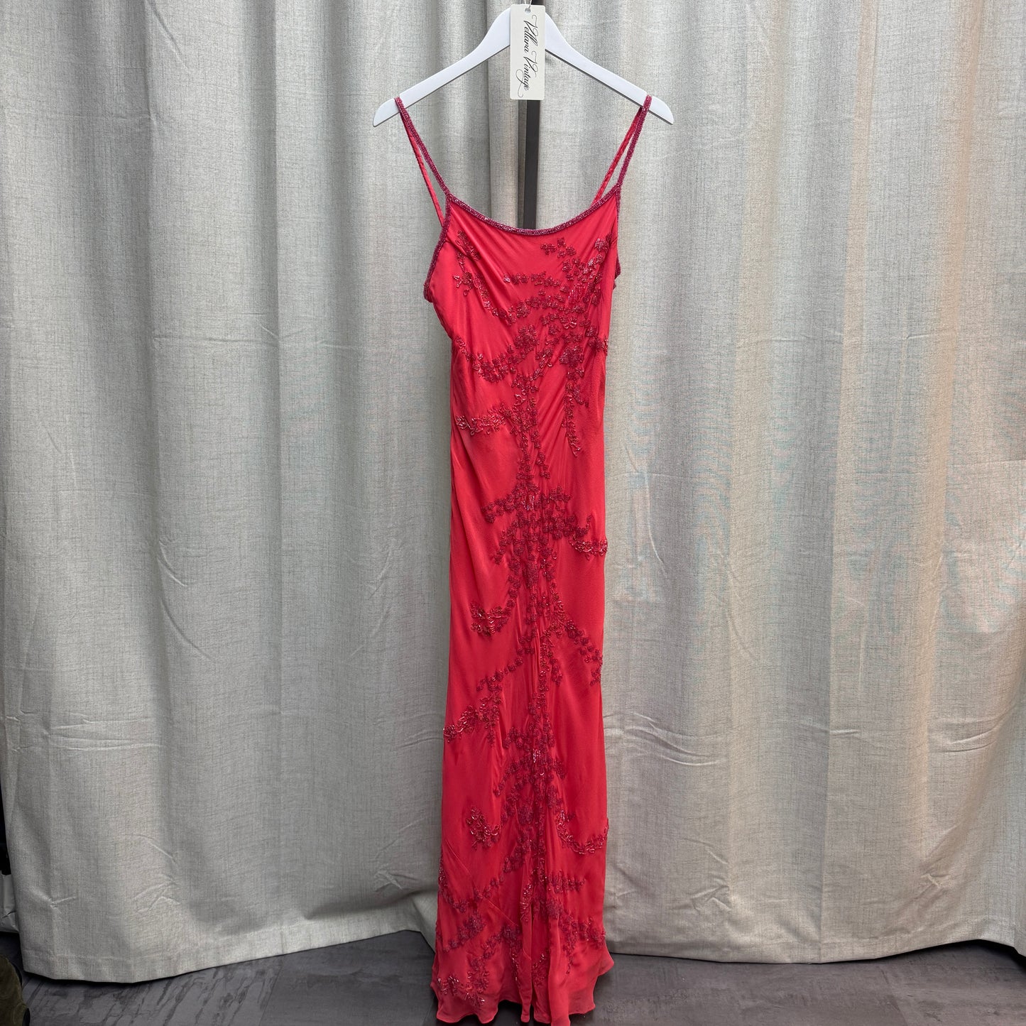 Noly Fuentes Pink Silk Beaded Maxi Dress