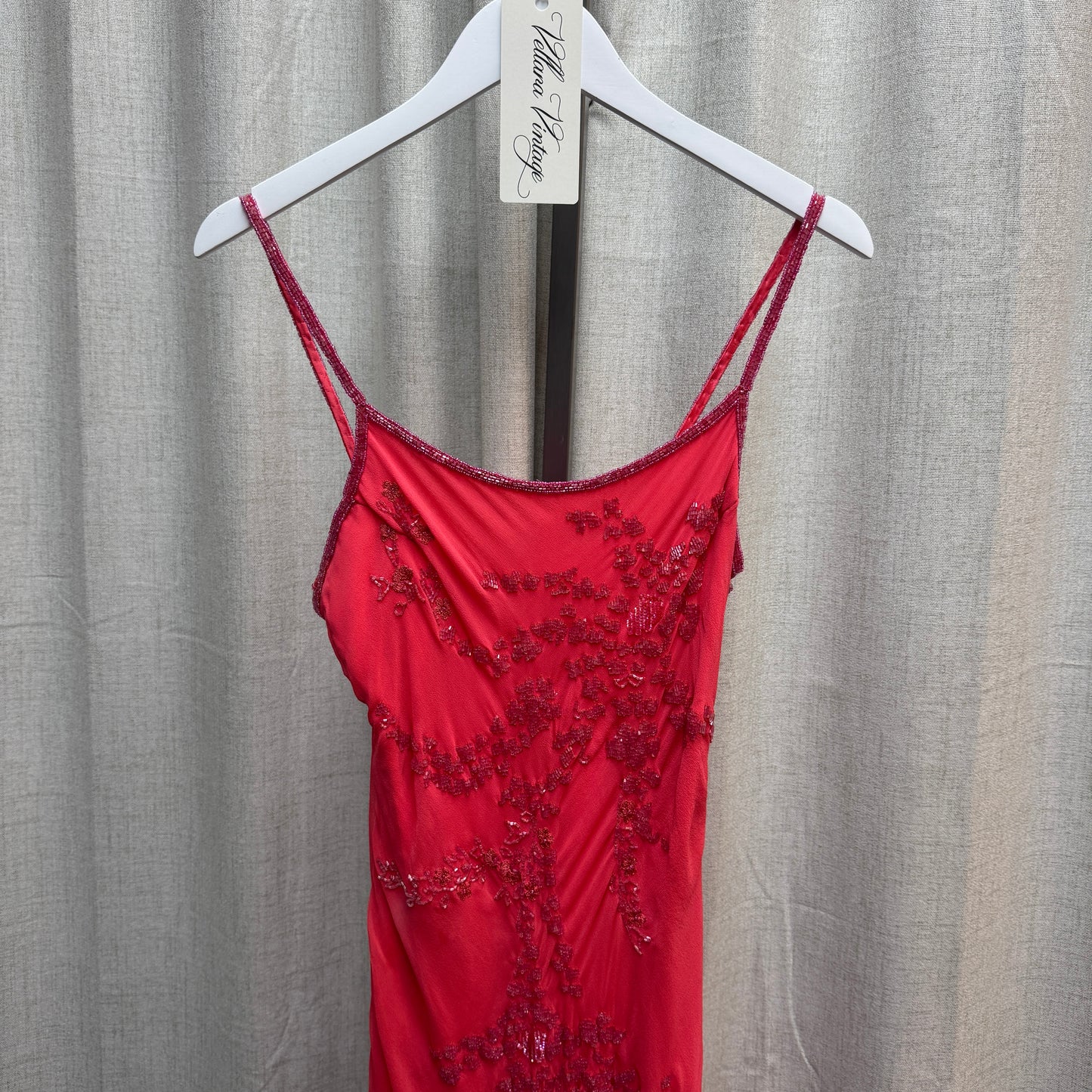 Noly Fuentes Pink Silk Beaded Maxi Dress