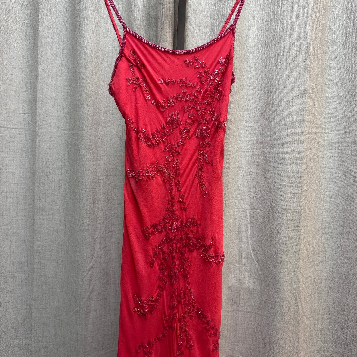 Noly Fuentes Pink Silk Beaded Maxi Dress