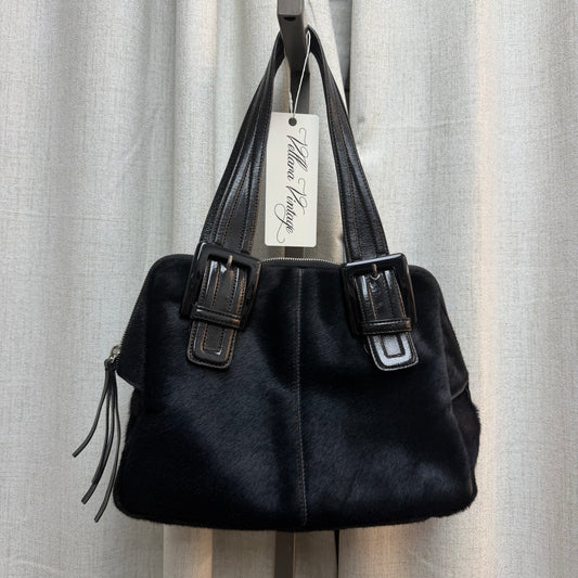 Francesco Biasia Black Leather & Pony Hair Shoulder Bag