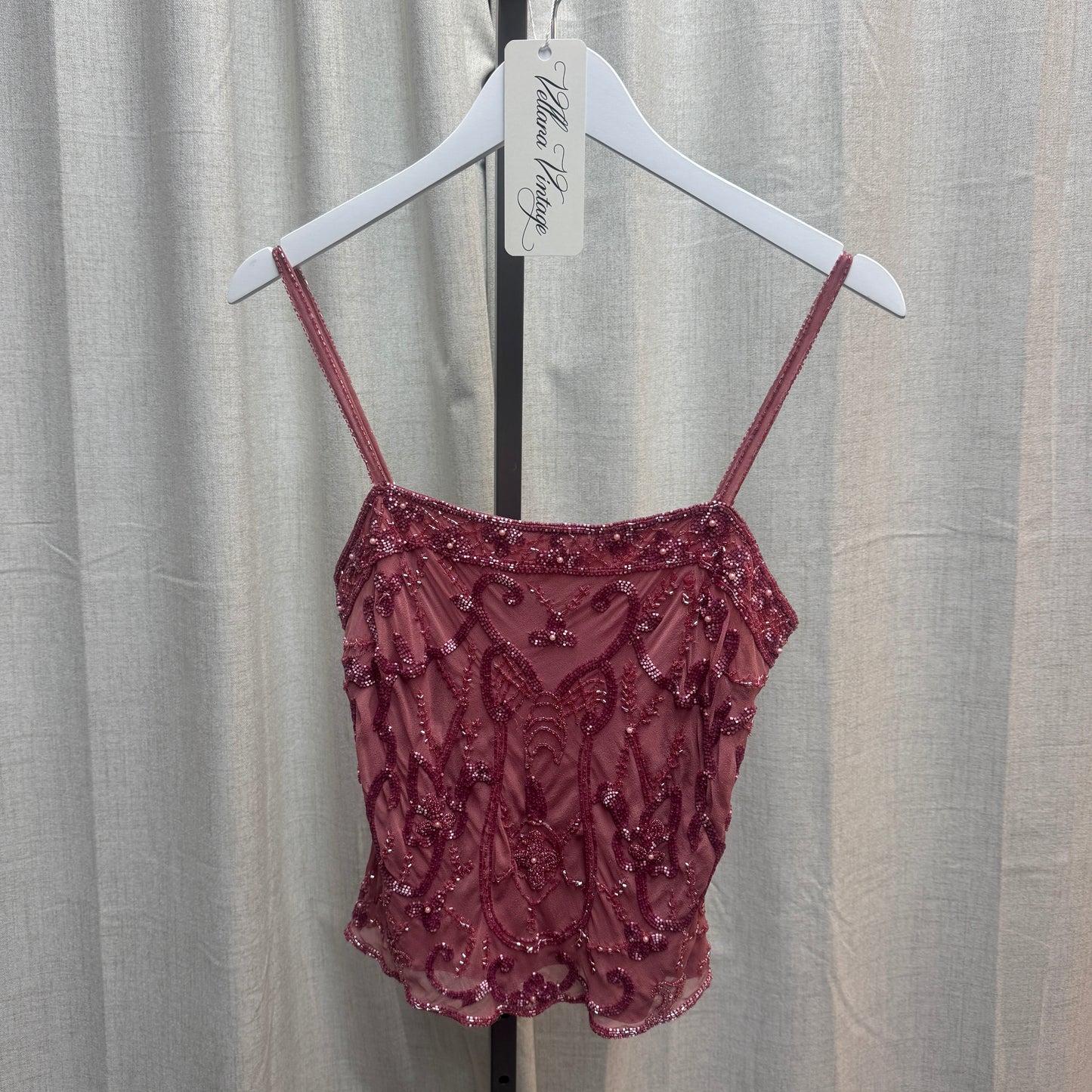 Pink Beaded Silk Tank Top