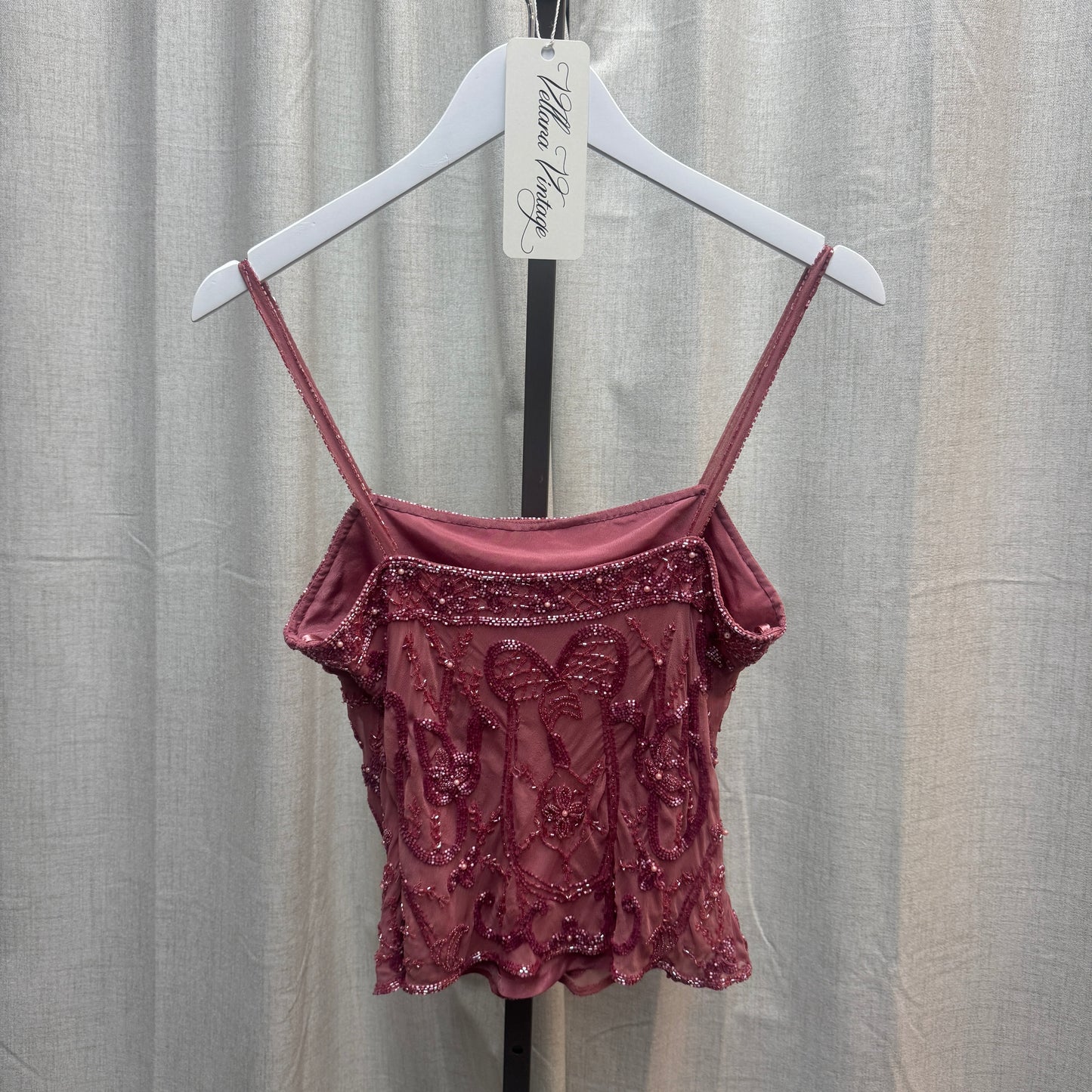 Pink Beaded Silk Tank Top
