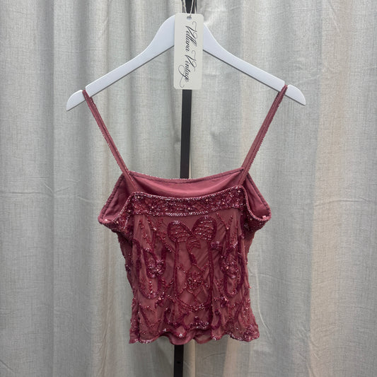 Pink Beaded Silk Tank Top
