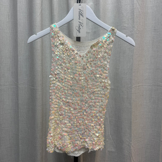 White Iridescent Sequin Crochet Top