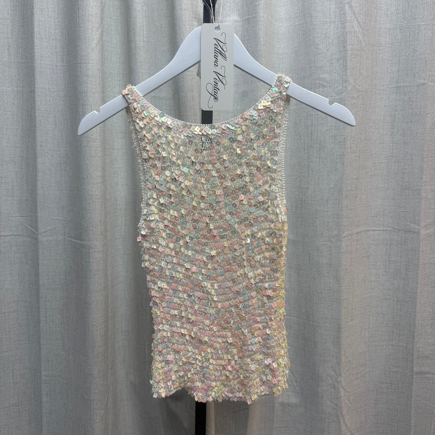 White Iridescent Sequin Crochet Top