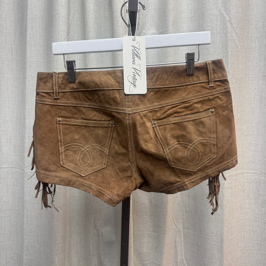 Tan Western Suede Fringe Mini Shorts