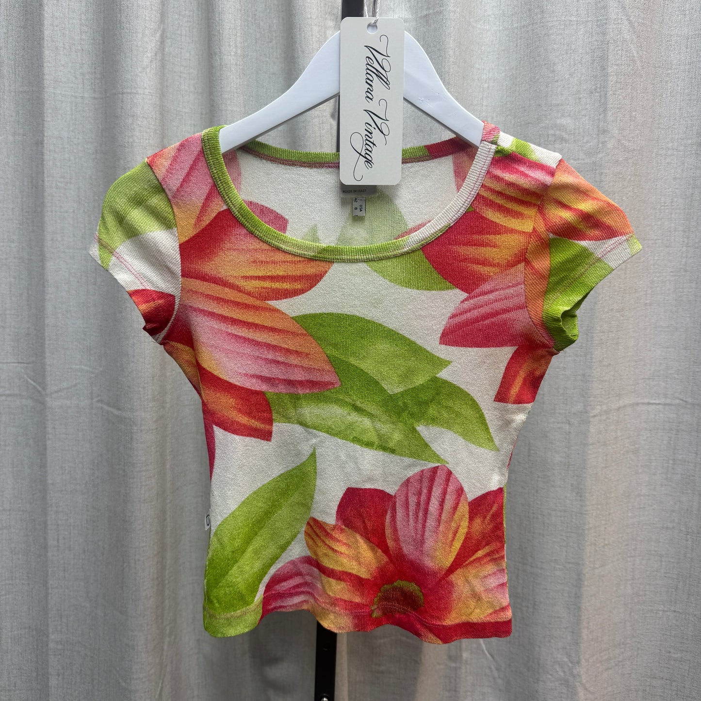 Cavalli Jeans Tropical Print Cropped Short Sleeve T-Shirt