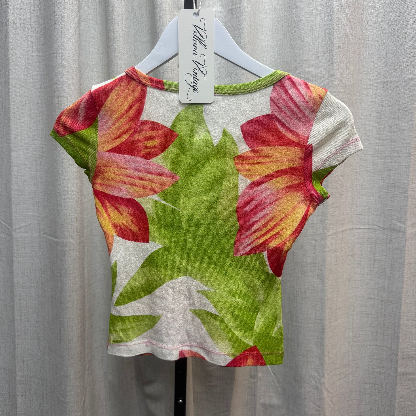 Cavalli Jeans Tropical Print Cropped Short Sleeve T-Shirt