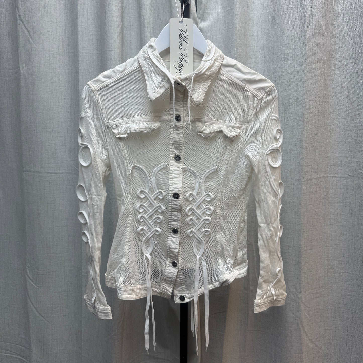Gattinoni Jeans White Lace-Up Mesh Button Jacket