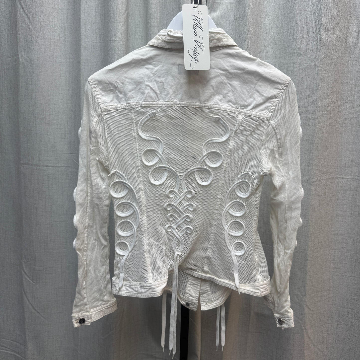 Gattinoni Jeans White Lace-Up Mesh Button Jacket