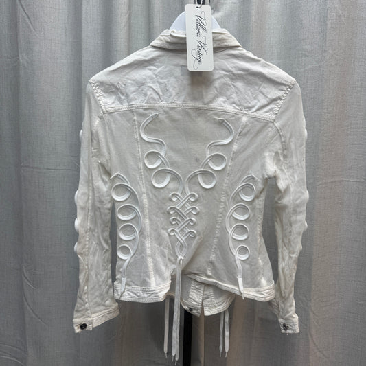 Gattinoni Jeans White Lace-Up Mesh Button Jacket