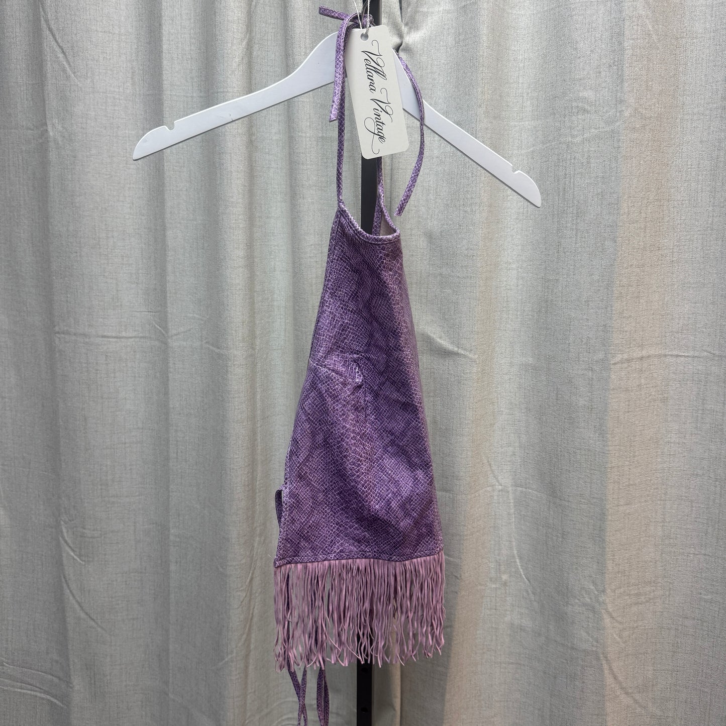 Morgan de Toi Purple Snakeskin Fringe Halter Top