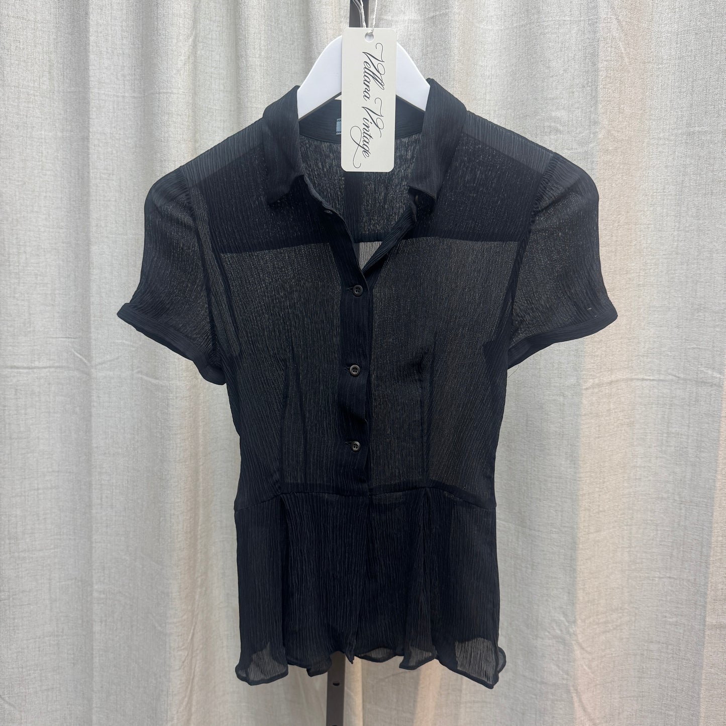 Prada Black Silk Short Sleeve Button-up Blouse