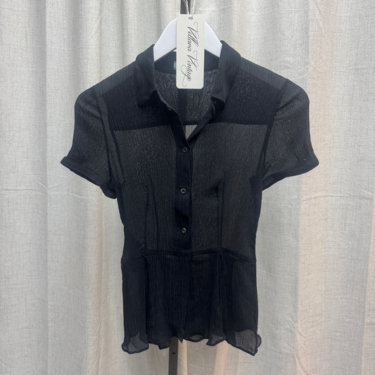 Prada Black Silk Short Sleeve Button-up Blouse