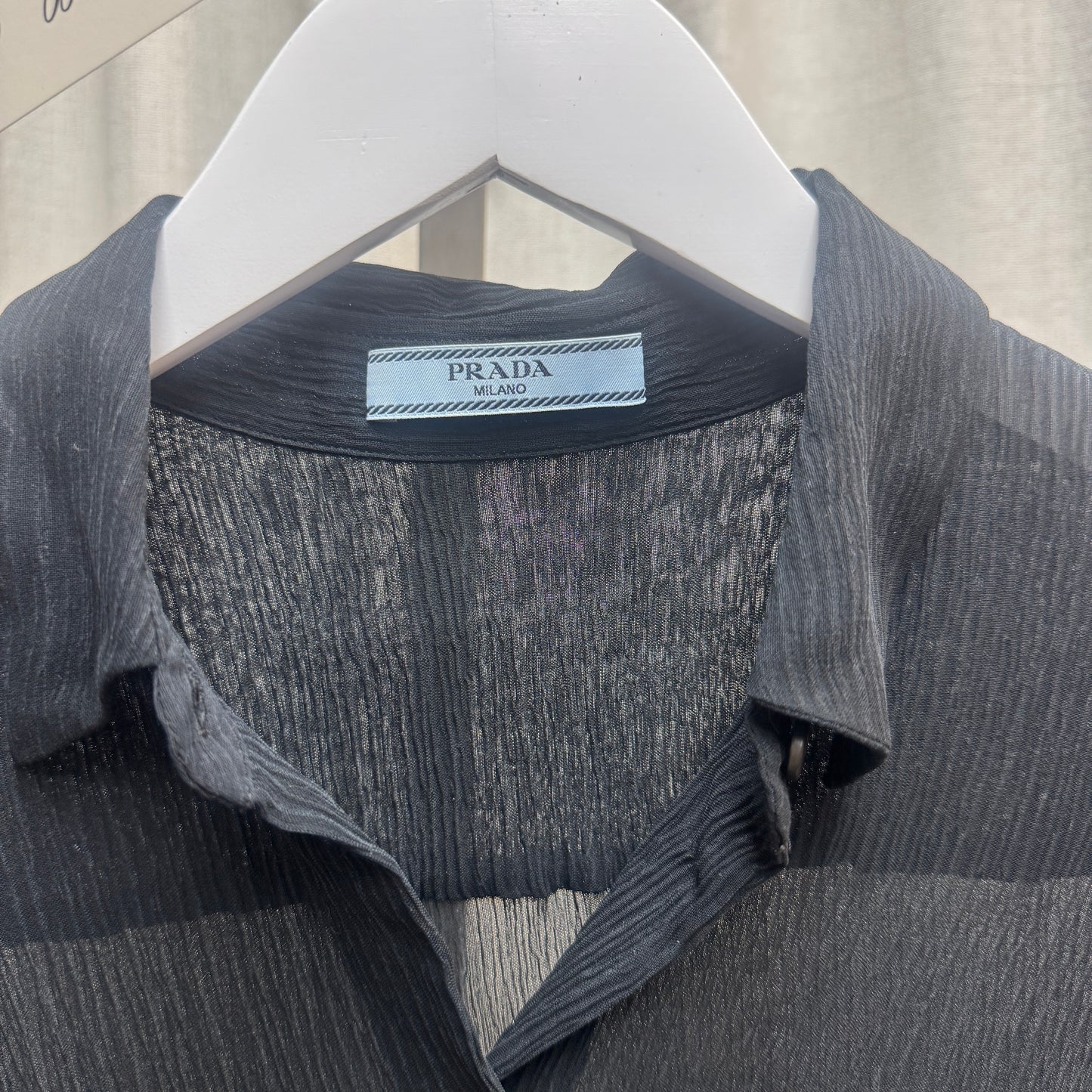 Prada Black Silk Short Sleeve Button-up Blouse