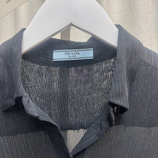 Prada Black Silk Short Sleeve Button-up Blouse