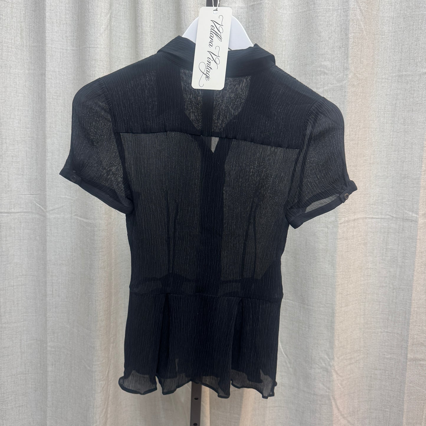 Prada Black Silk Short Sleeve Button-up Blouse