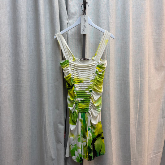 Roberto Cavalli White & Green Abstract Tree Print Drop Waist Midi Dress