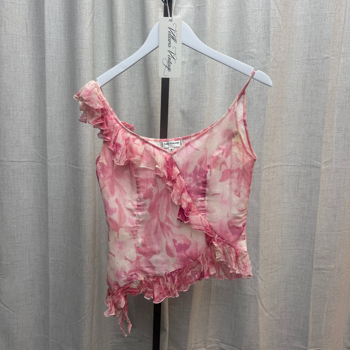 Anne Fontaine Pink Floral Silk Tank Top and Button-Up Set