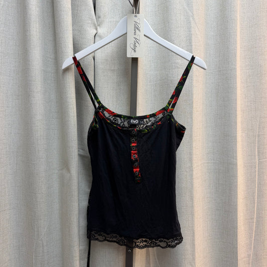 D&G Button Down Tank with Rose and Lace Trim