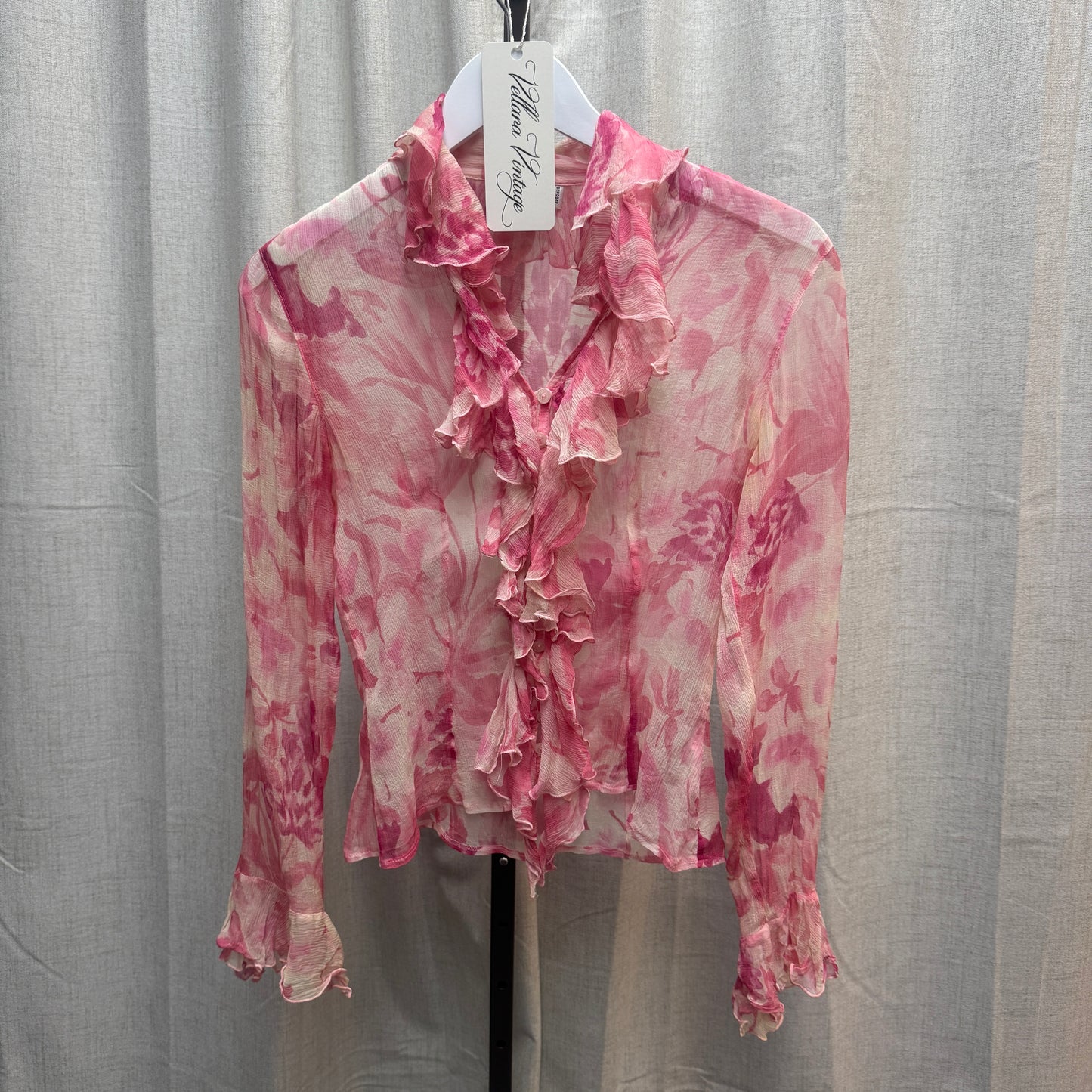 Anne Fontaine Pink Floral Silk Tank Top and Button-Up Set
