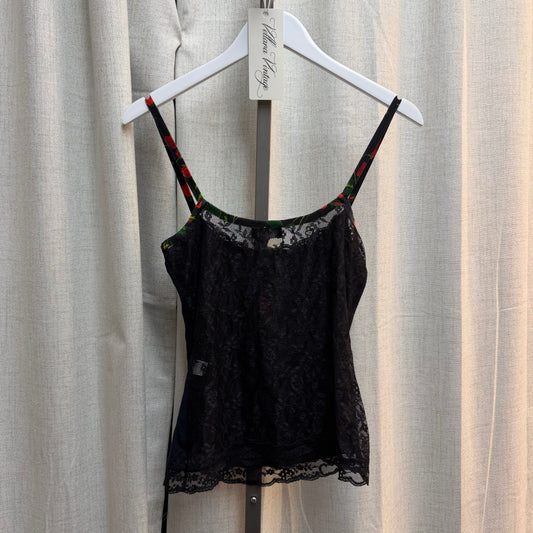 D&G Button Down Tank with Rose and Lace Trim