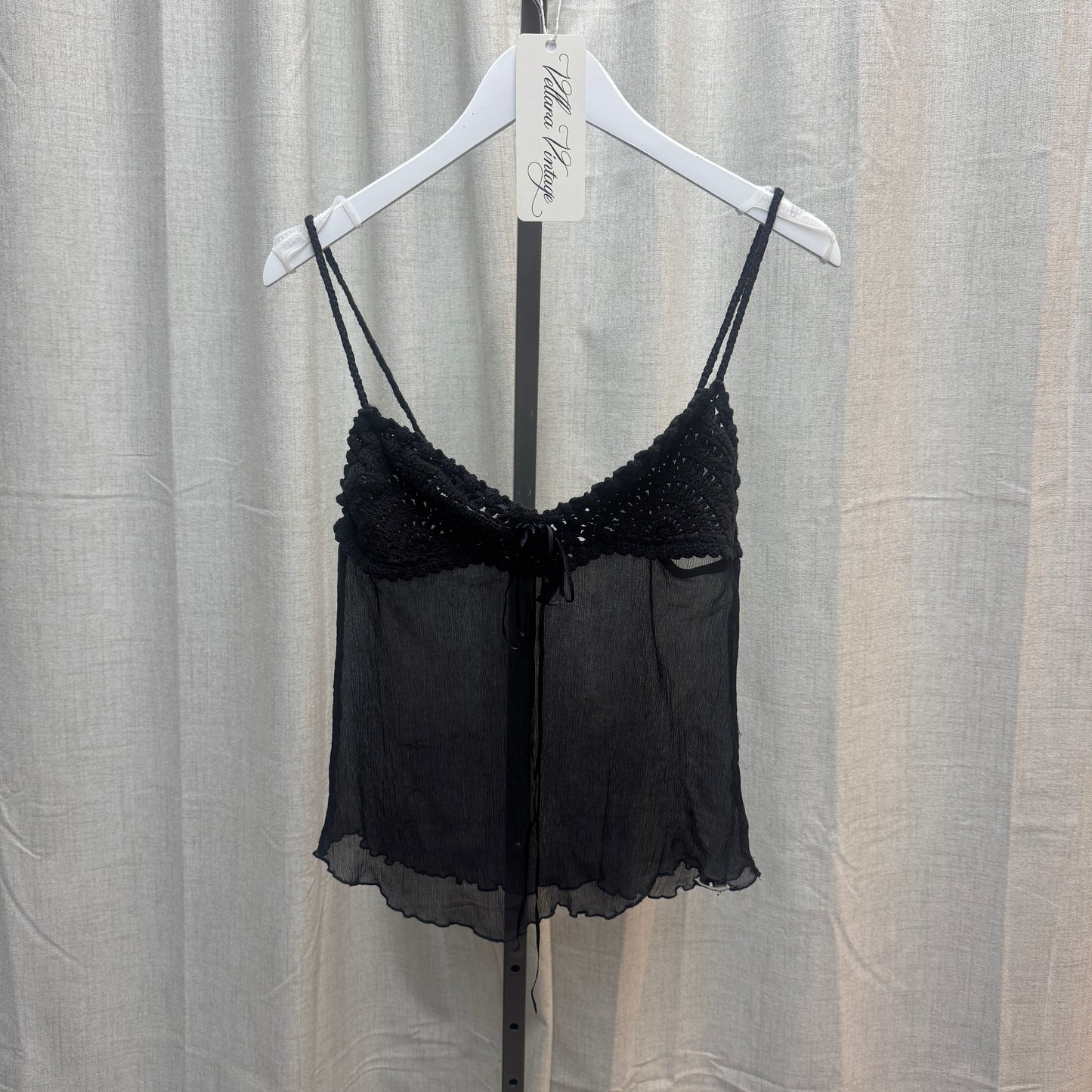 Phard Black Crochet and Silk Tank Top