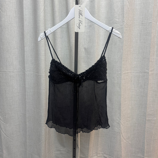 Phard Black Crochet and Silk Tank Top