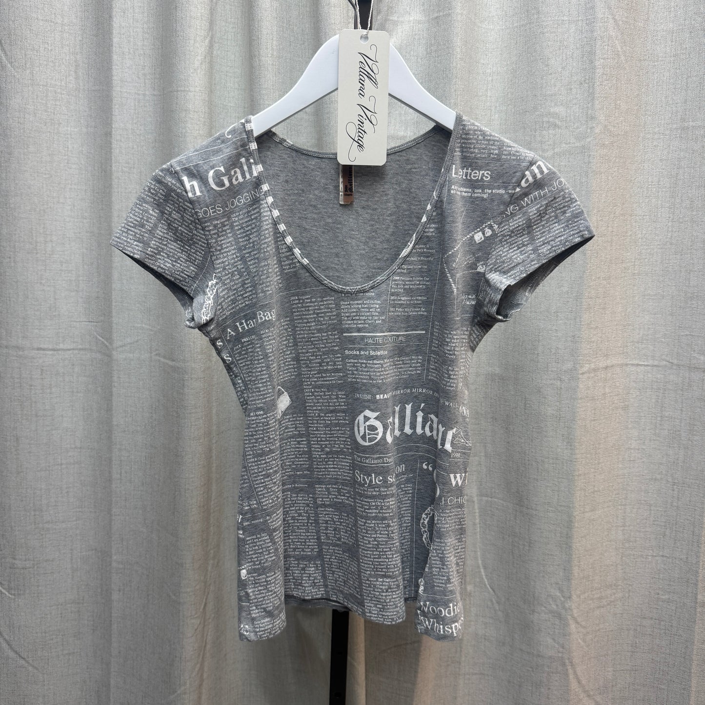 John Galliano Gray Newspaper Print T-Shirt
