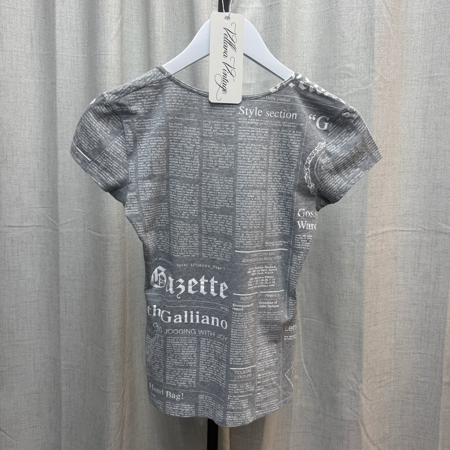 John Galliano Gray Newspaper Print T-Shirt