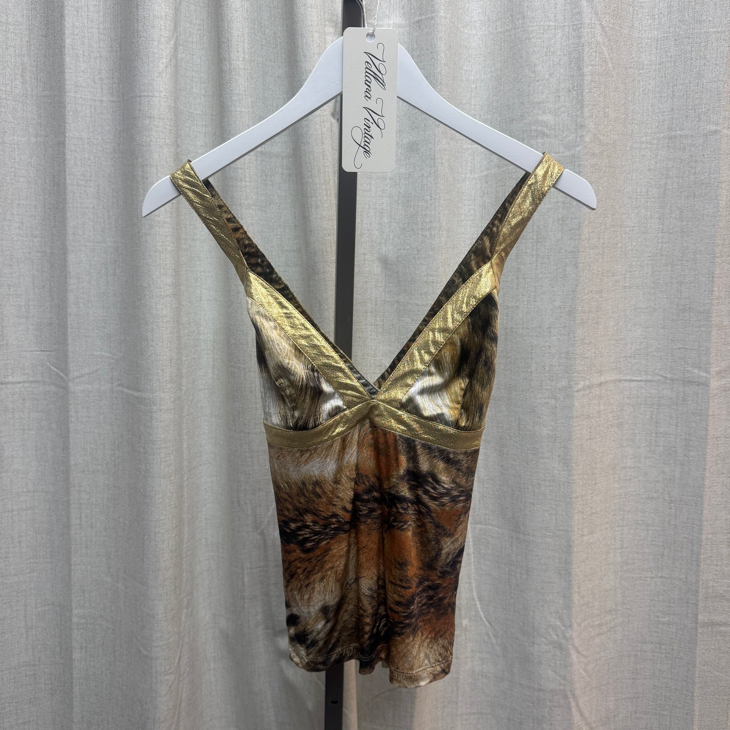 2000s Just Cavalli Gold Tiger Print Racerback Tank Top